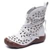 Fashion 3CM Handmade Women Boots Summer Shoes Genuine Cow Leather Breathable Hollow Retro Ethnic Flat Side Zipper Gladiator Boots Women