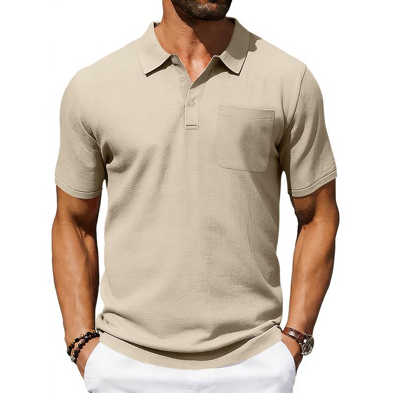 Heren Lapel Poloshirt, Zomer Casual Korte Mouwen Zak T-shirt, Losvallend Top