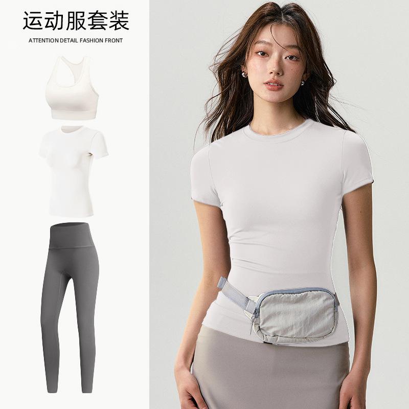 Basic yoga t-shirt women s waist versatile fitness short-sleeved running quick-drying yoga clothes tight top S