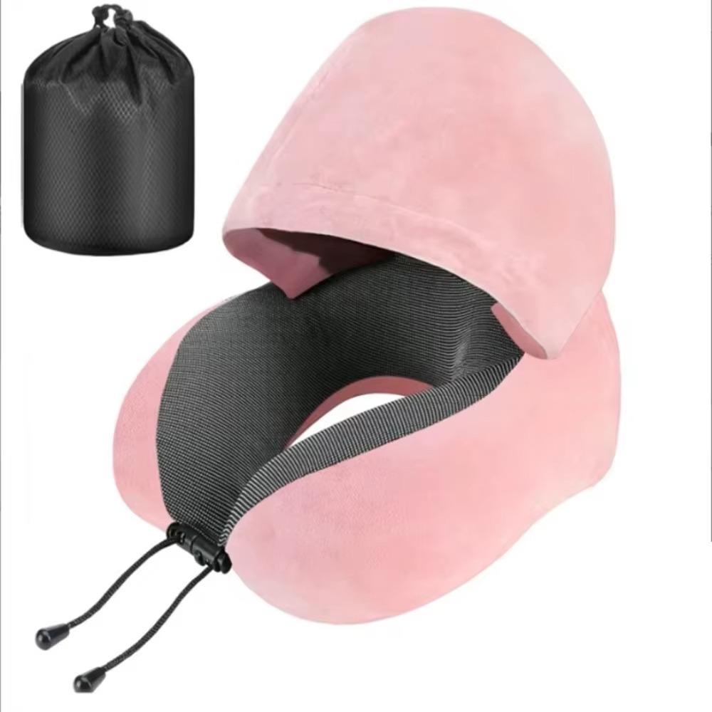Washable Cover U-shaped Pillow with Cap Removable Hooded Pillow Travel Neck Pillow Outdoor Travel