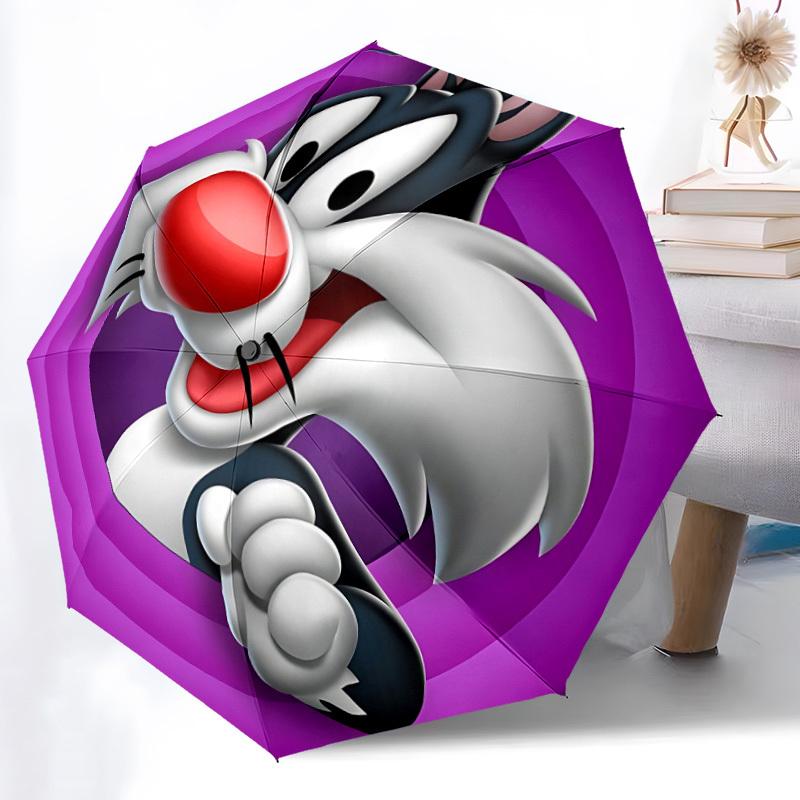 1pc Looney Tunes Sylvester Automatic Open/Close Folding Umbrella, Windproof 8-Rib Construction, Lightweight Travel Umbrella for Women/Men 13