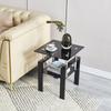 2-Piece Tempered Black Glass Sofa Table, Black Nightstand with Metal Leg for Living Room