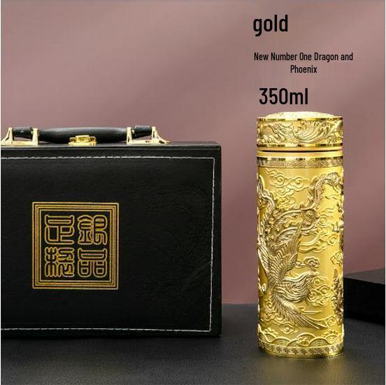 Reinsilber 9999 Thermalwasserbecher - Neun Drachen, Hundert Segnungen, Drachen & Phönix Design