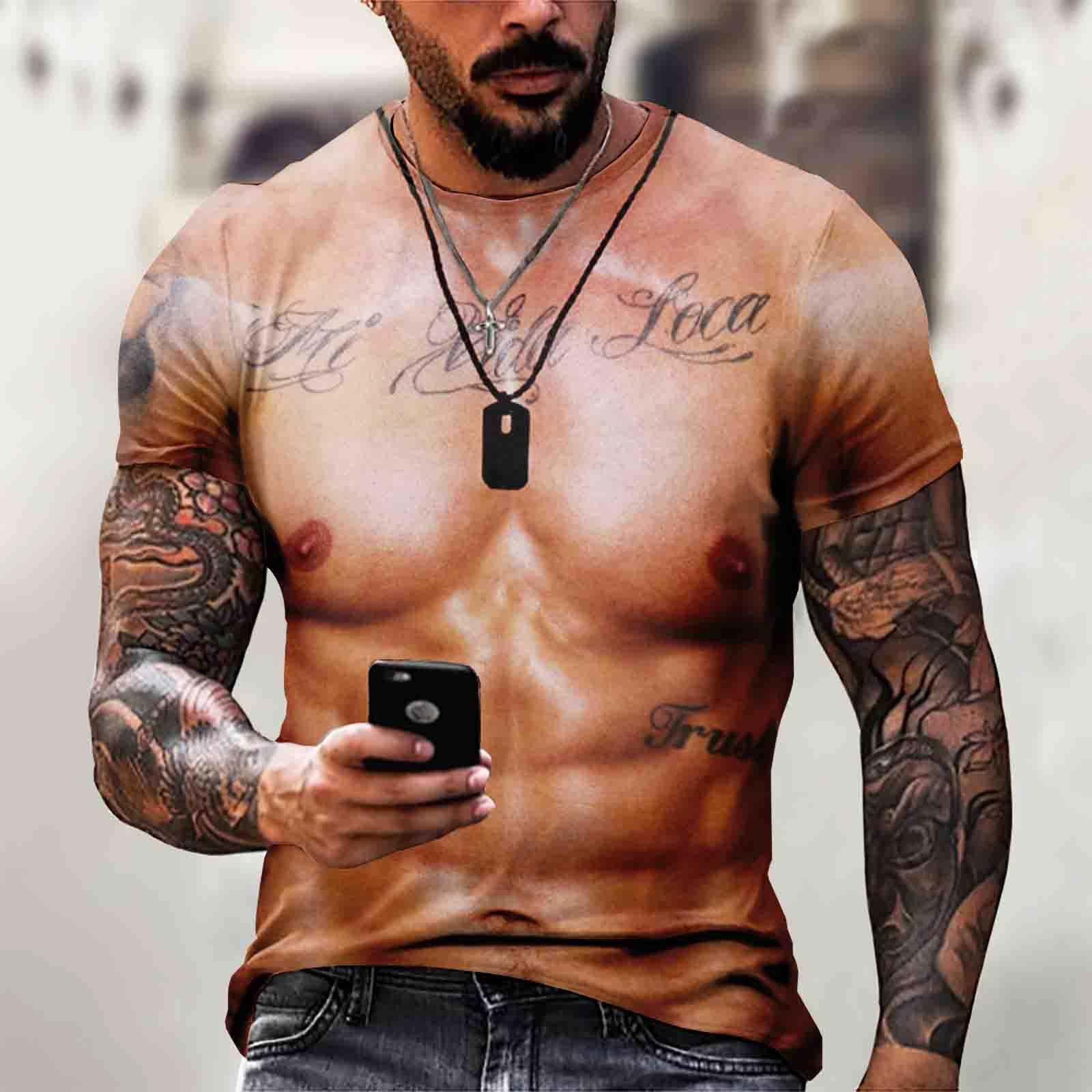 

Мужская футболка с короткими рукавами и 3d мышцами, повседневный пуловер с мышцами живота, топ с короткими рукавами M