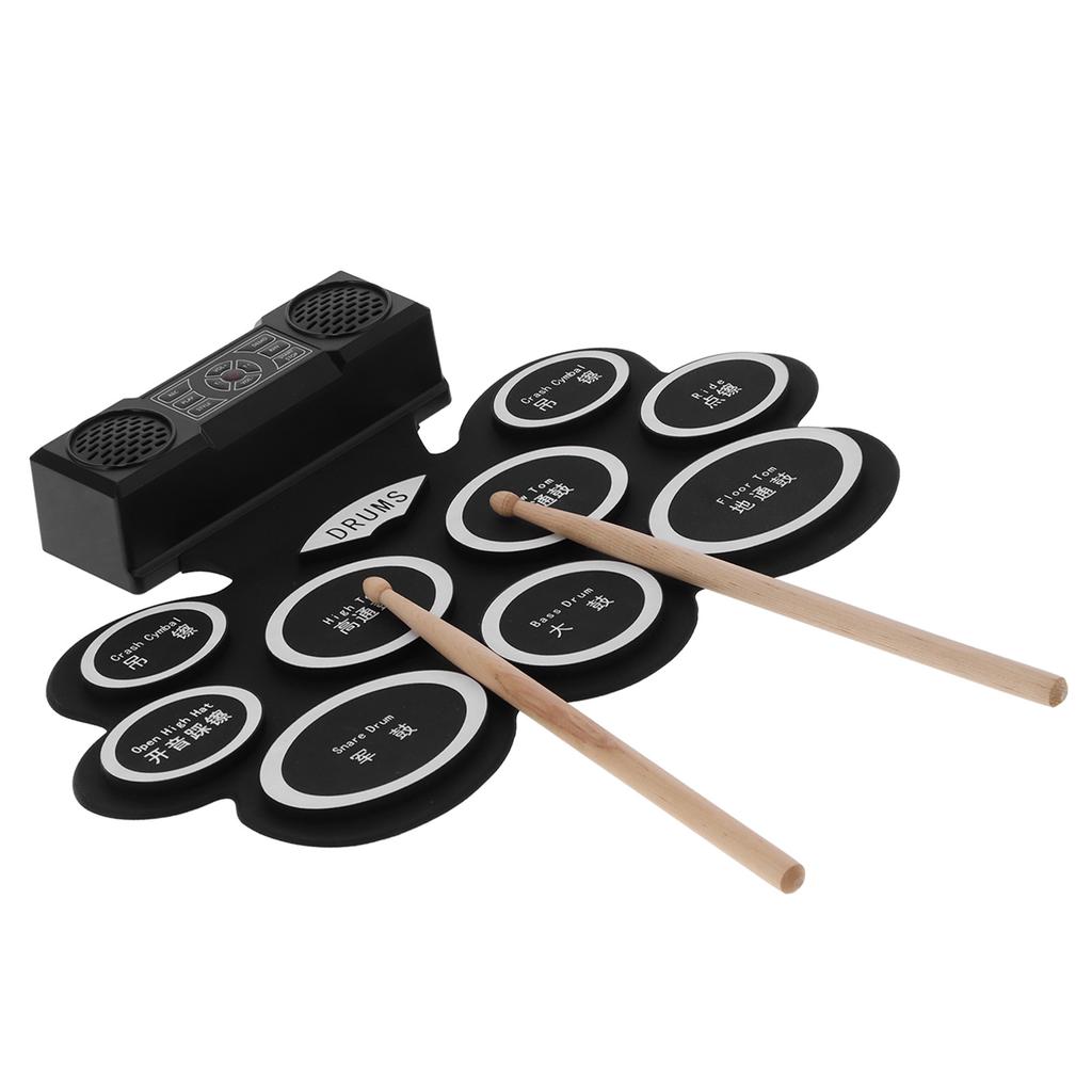 Electronic Drum Pad Set Roll Up Foldable Kit with 2 Speakers Battery 100‑240V DM10US Plug
