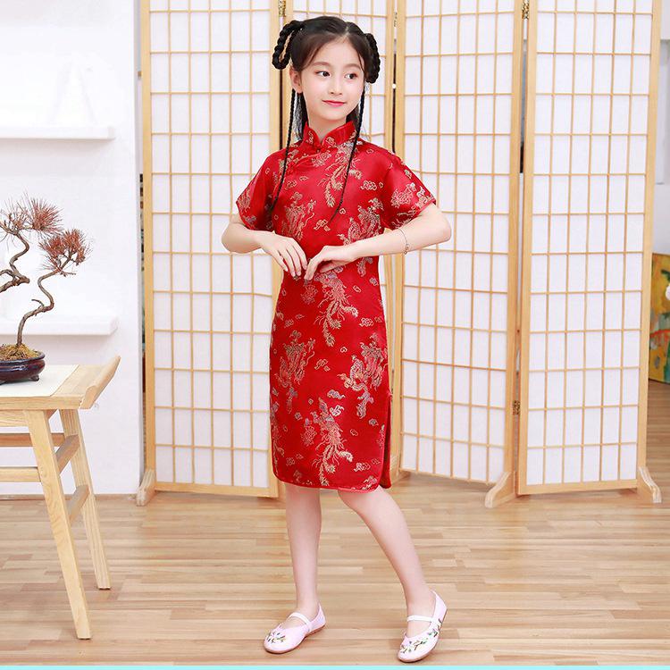 Girls' Summer Retro Cheongsam: Fashionable Chinese Princess Dress for Kids