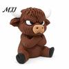 Artistic Hair Detail Ornament 3D Printed Angry Highland Cow Figurine, Cute Attitude Animal Desktop Three Dimensional Sitting Figurine Ornament, Statue