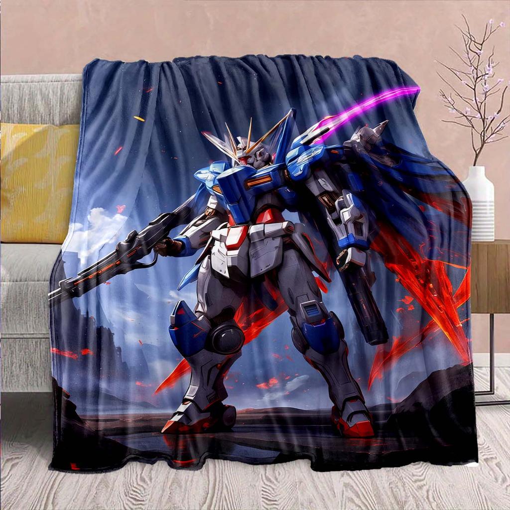Gundam Anime Flannel Blanket - Soft Warm Perfect for Sofa, Bedding Camping Travel Office Home Decor -QJY