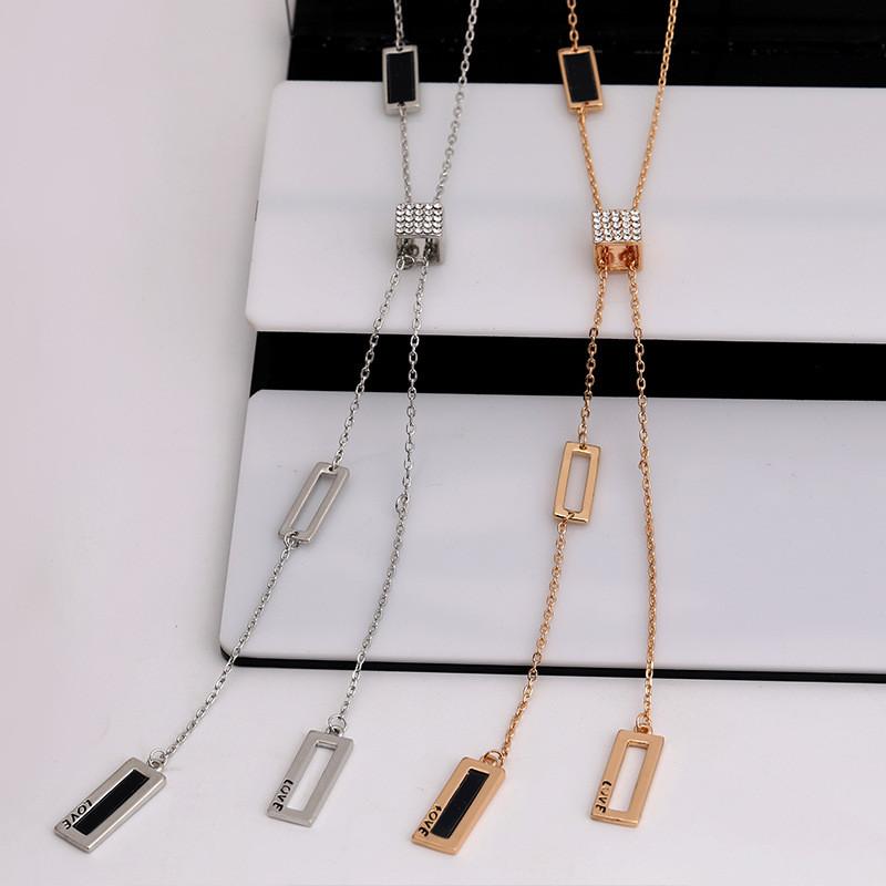 Long Chic Titanium Steel Chain Necklace For Women Featuring Dazzling Geometric Pendant And Stylish Design