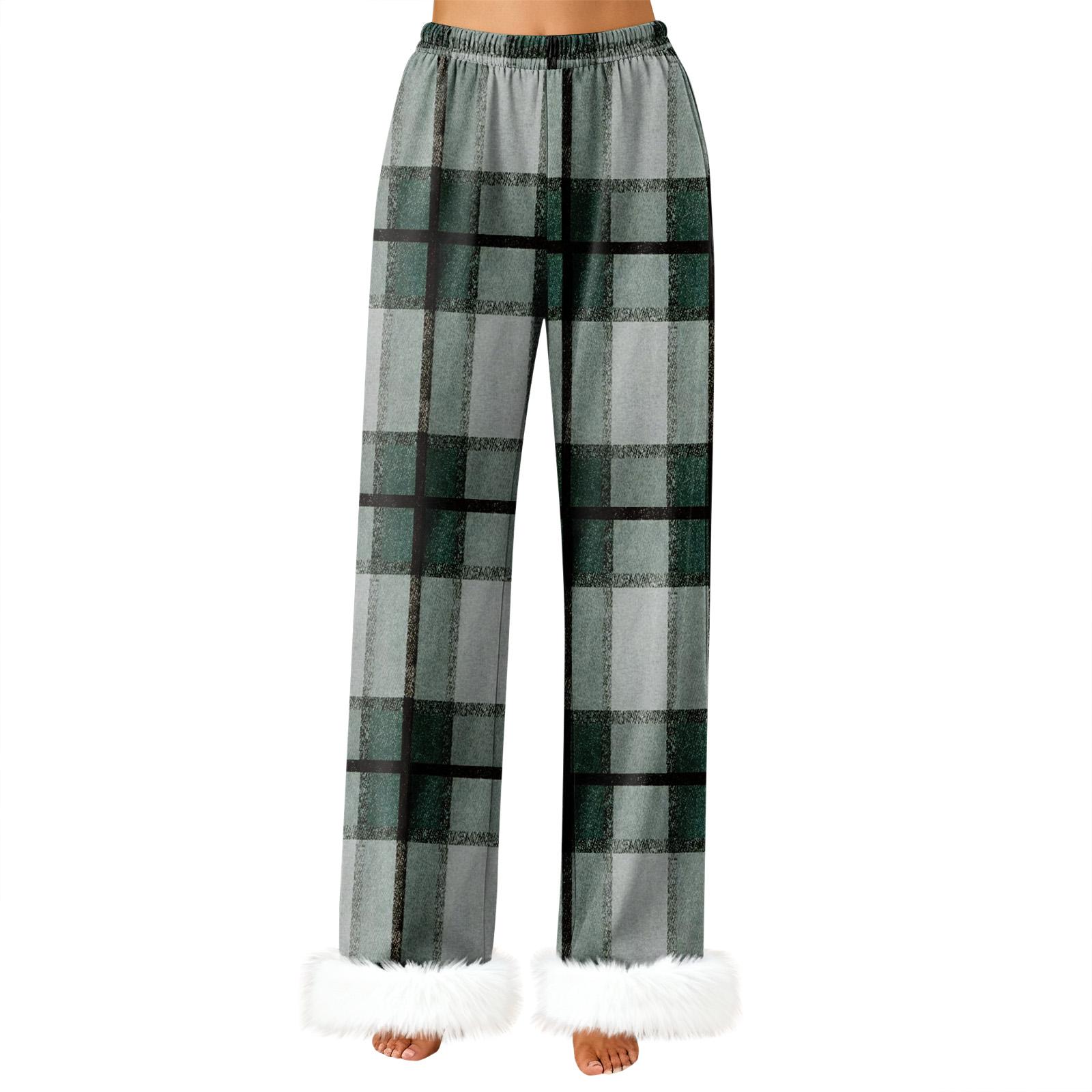 Women s Fashionable Casual Trousers, Plaid Print Trousers S
