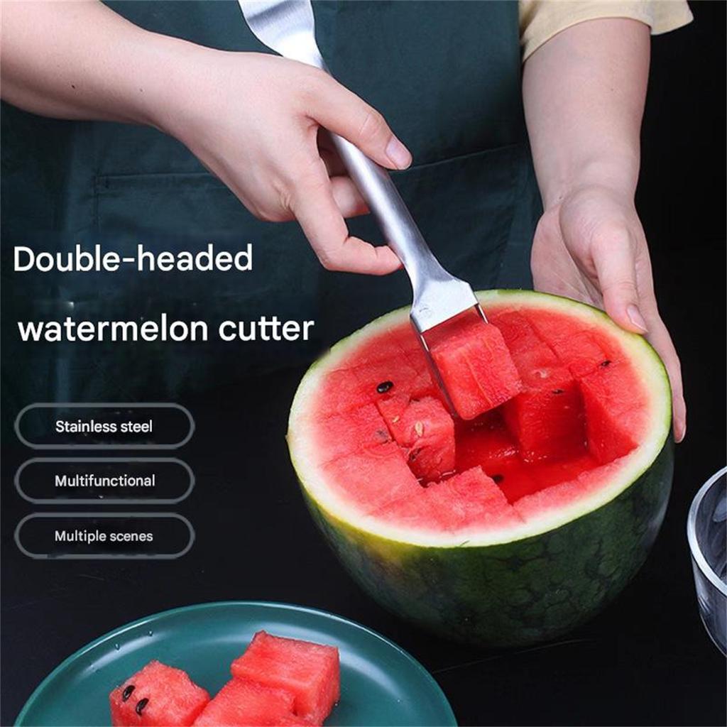 Watermelon Cutting Tool Double Head Stainless Steel Dicer Household Melon Fork Kitchen Dual-purpose Watermelon Cutting Tool