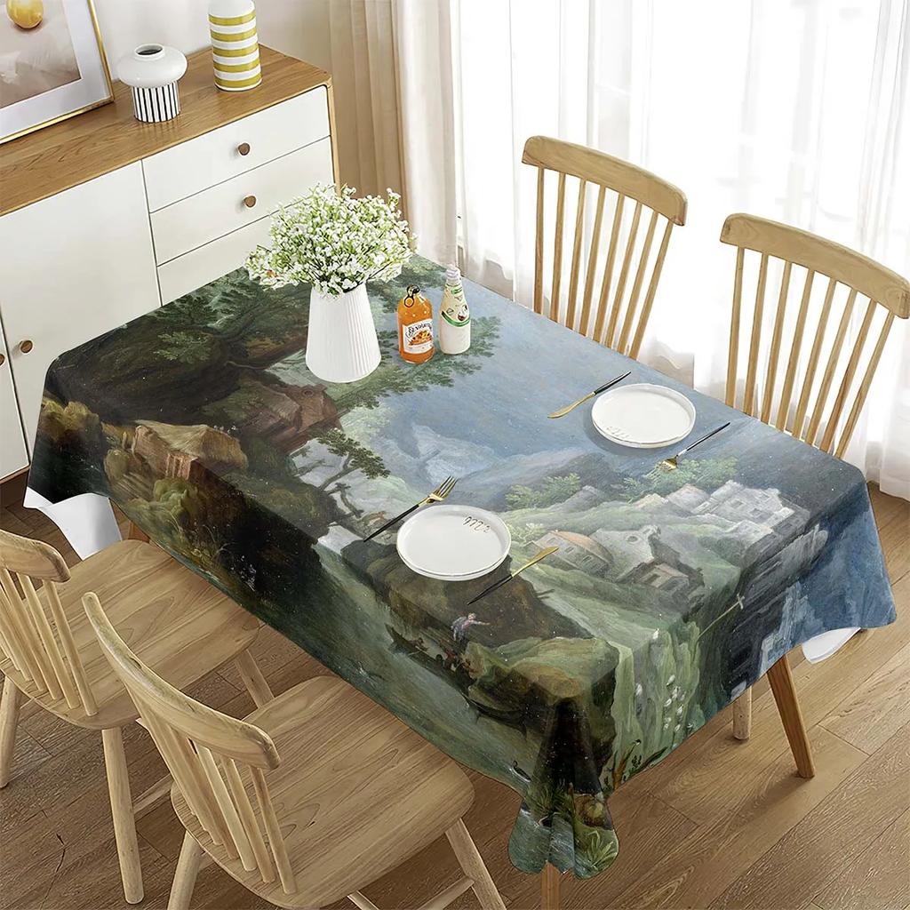 Berg en Rivier Impressie Schilderij Tafelkleed Rechthoekige Tafelhoes voor Koffietafel Eetkamer Keuken Woonkamer Decoratie