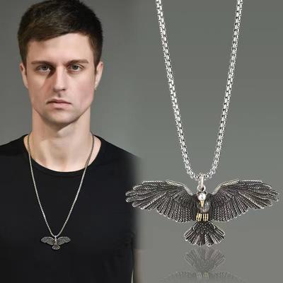 Fajna Męska Stal Nierdzewna Biker Łysy Orzeł Amerykański Naszyjnik Łańcuch Wisiorek Mężczyźni
