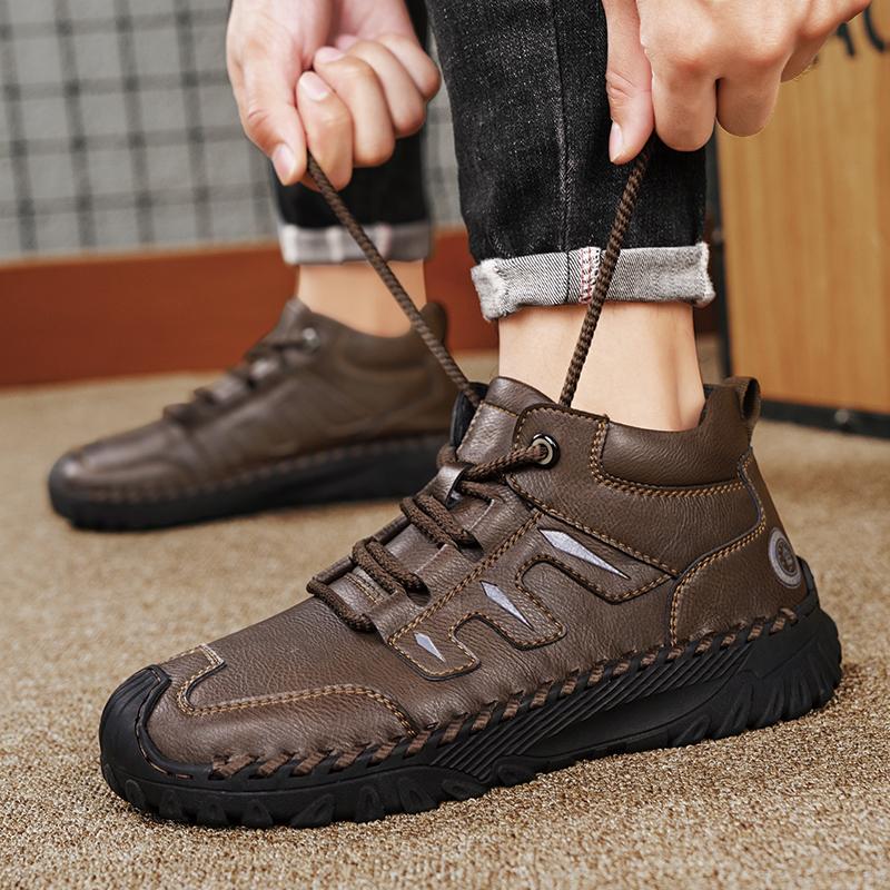 Pánské kožené boty nad kotník, ležérní tenisky, zimní plyšové boty, sněhule 39-45