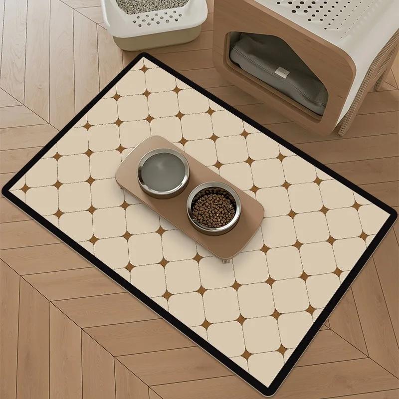 

Pet Feeding Mat Waterproof Carpet Pvc Leather Cat Dog Urine-proof Floor Mats Black White Home Decoration Rug for Kitchen 1pc 50x80cm