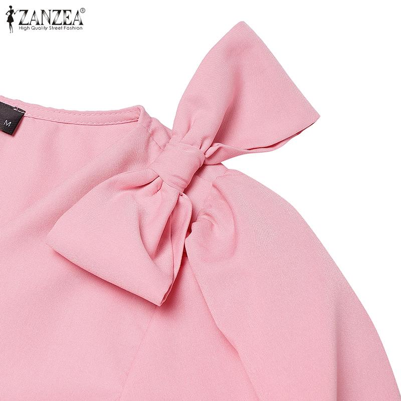 ZANZEA Damen V-Ausschnitt Einfarbig Lässige Kurzarmbluse