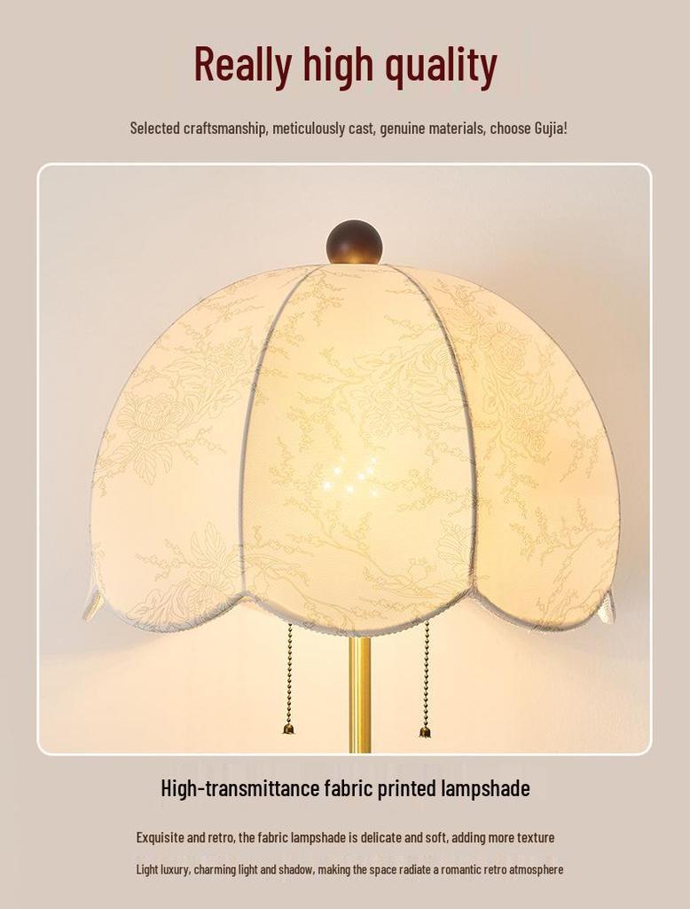 Elegant Zen All-Copper Fabric Desk Lamp for Bedroom Ambiance