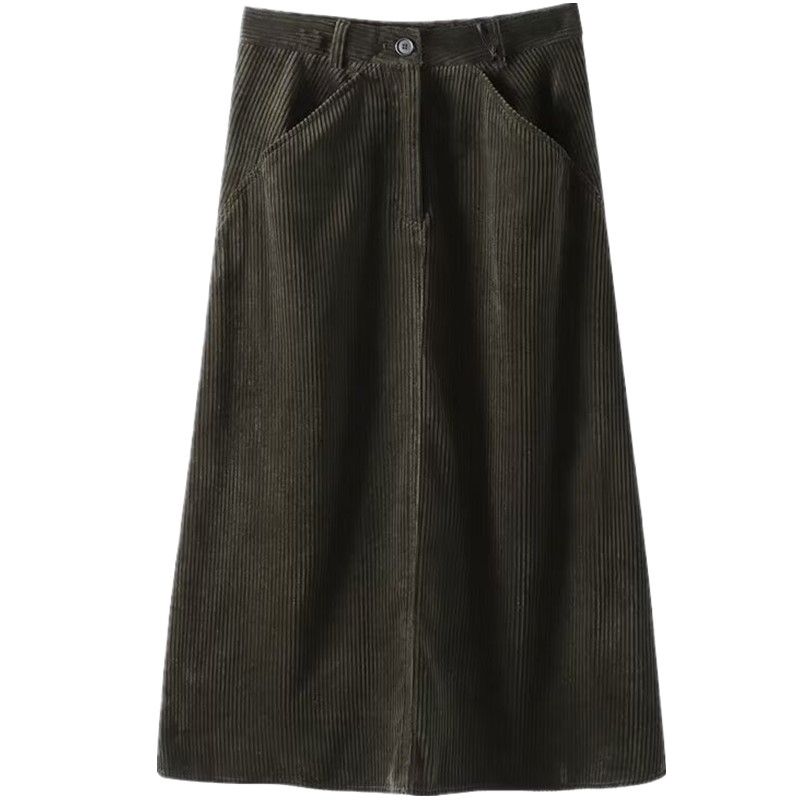 

Fashion Wind Fall and Winter New Arrival Female High Waist Slim Looking All-Matching Corduroy Mid Length Long Length Midi Dress 2180721 500 Green L