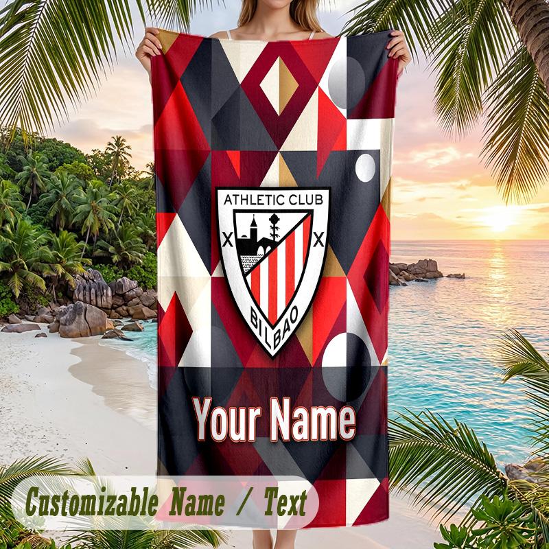 Toalla de Playa Estampado Athletic Bilbao FC Nombre Personalizado Texto Toalla Suave para Piscina