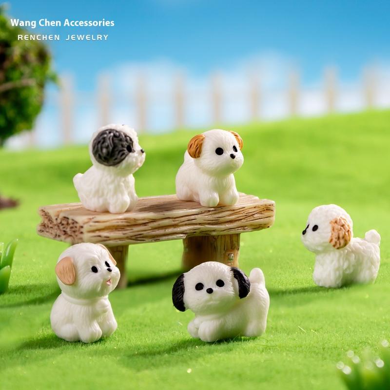 5 stk Miniature Hvalpe Eventyrhave Dekoration Kawaii Harpiks Tegneserie Dyr Hvid Hund DIY Boligindretning Dukkehus Tilbehør