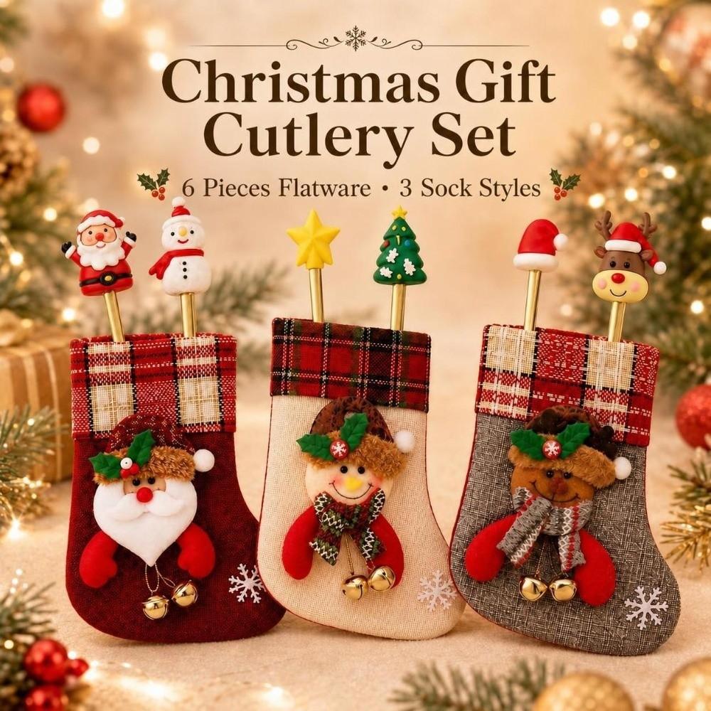 Doll Design Stainless Steel Spoon Set Tree/Star/Santa Motifs Christmas Fork & Spoon Set  Xmas Gifts