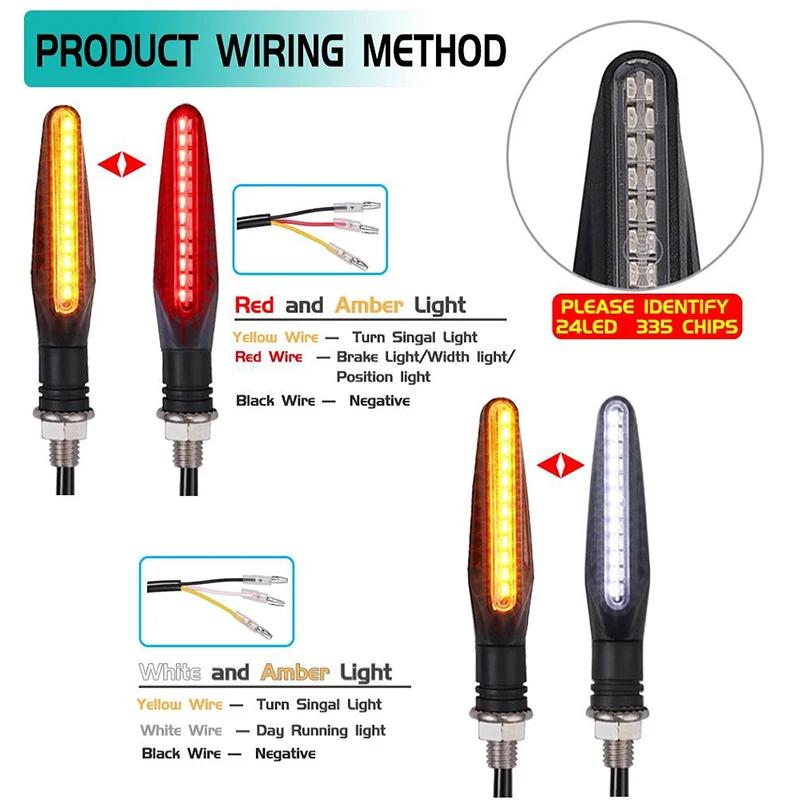 24LED Motorcycle LED Turn Signal Lights White Red Amber Flowing Indicators Front Rear Light Flasher Blinker For Motorcycle