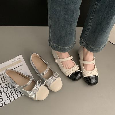 Fashion Temperament Bow Silver Light Mouth Flat Heel Single Shoes Summer Korean Version Xiaoxiangfeng Mary Jane Shoes