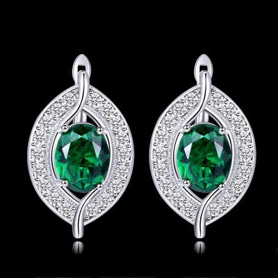 CMM High Quality Silver Color Leaf Shape Green Cubic Zirconia Fashion Big Stud Earrings for Women
