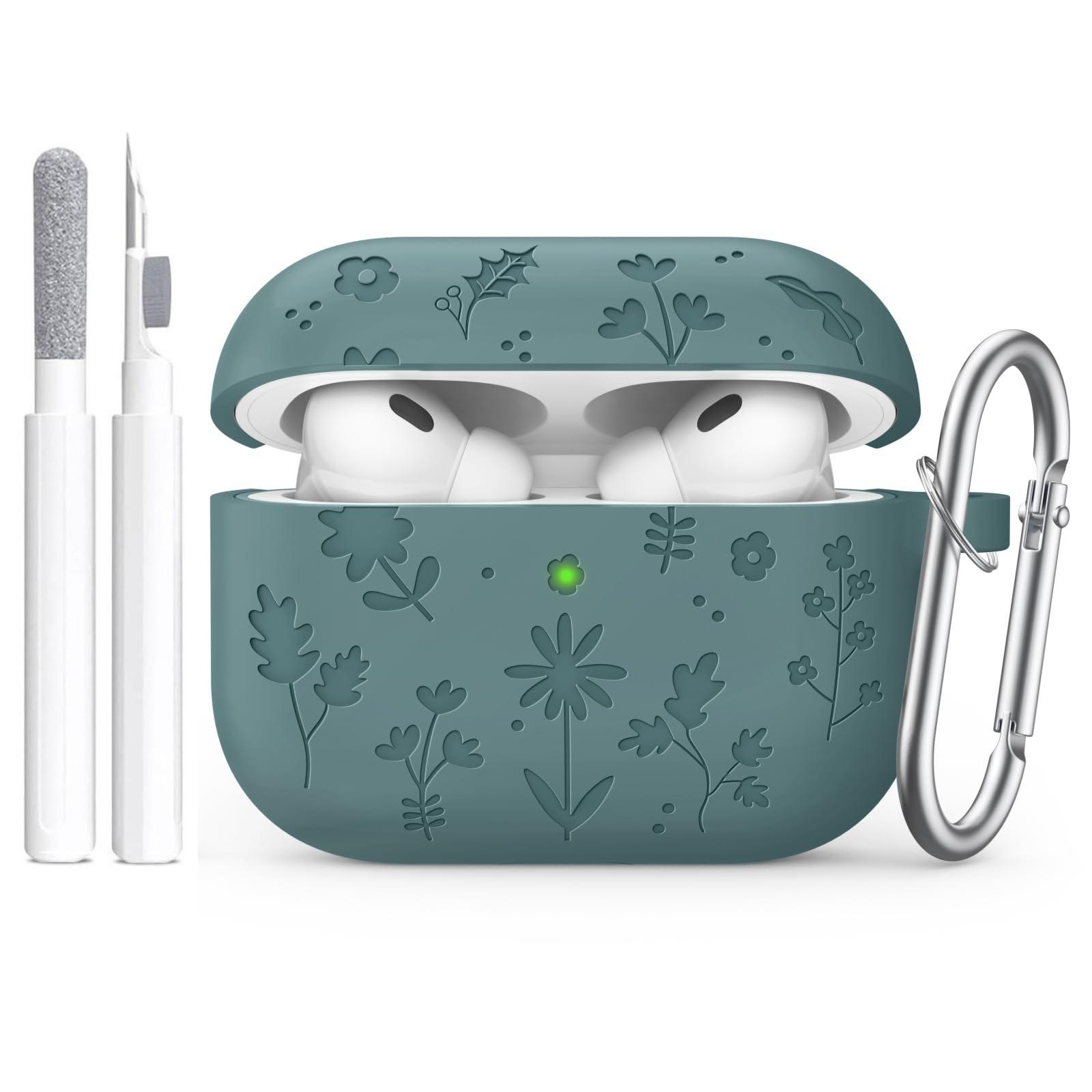 

для чохла AirPods Pro 3 Гравірований Силіконовий Захисний Для чохла AirPods Pro 3 Чохол-обкладинка з брелоком Набір для чищення для AirPod Pro 3 2025 for AirPods Pro 3 зелений