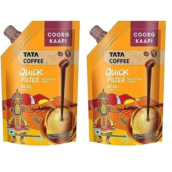 

Tata Coffee Quick Filter Coorg Kaapi Decoction Liquid, Coffee 80, Chicory 20, 200 ml (Pack of 2)