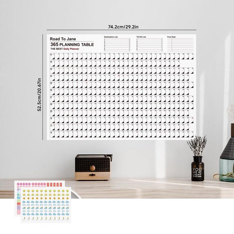 365 Planungstabelle 2025 Tagesplaner mit Farbpunkten Aufkleber Wandkalender Zeitplan To Do Liste Check Memo