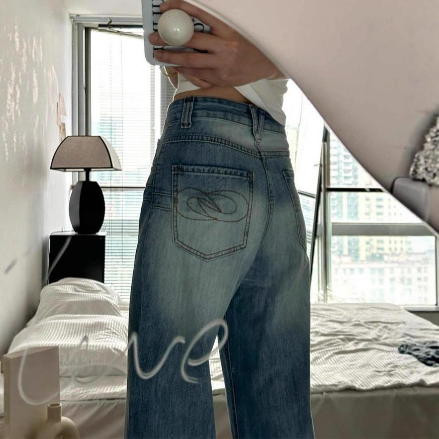 Modny Wygodny Design Retro Proste Dżinsy Damskie Wysoki Stan Luźne Dopasowane Szerokie Nogawki Spodnie Dżinsowe dla Kobiet Długie Dżinsowe Spodnie