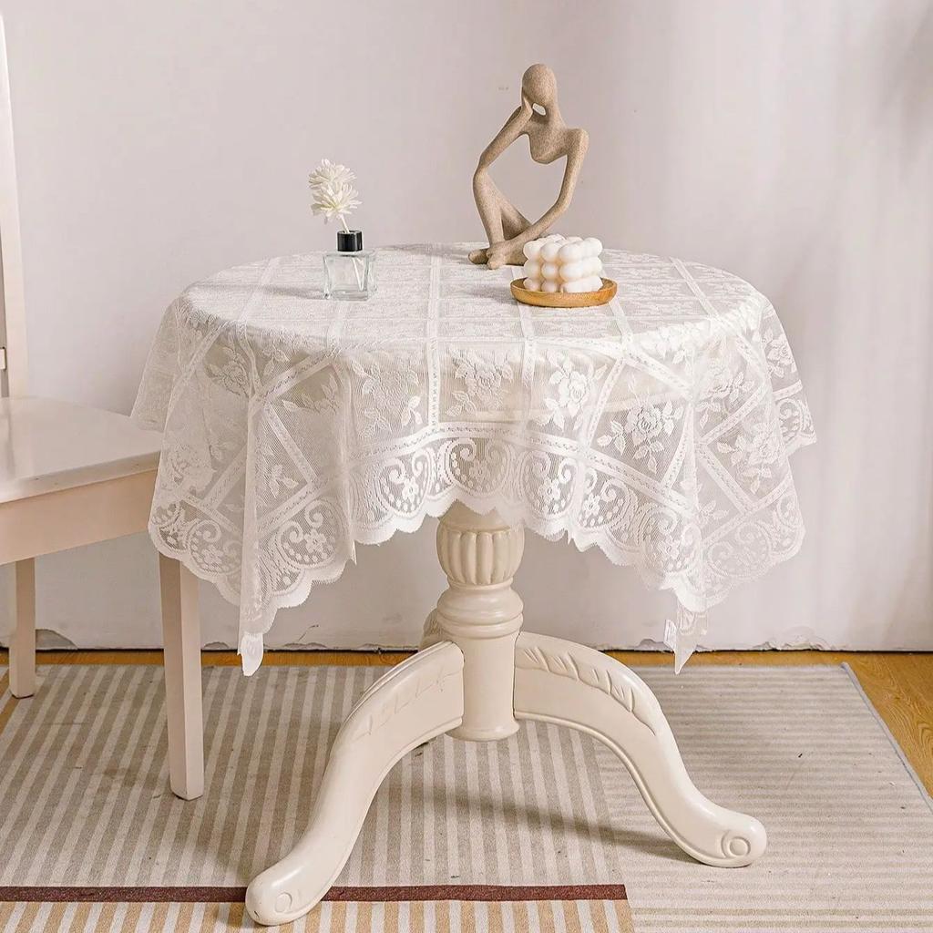 White Lace Tablecloth Rectangle Vintage Embroidered Lace Table Cover for Wedding Party Home