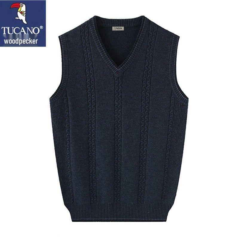 Men's Woodpecker Cashmere V-Neck Wool Vest - Solid Color, Sleeveless, Knit Sweater for Spring & Autumn