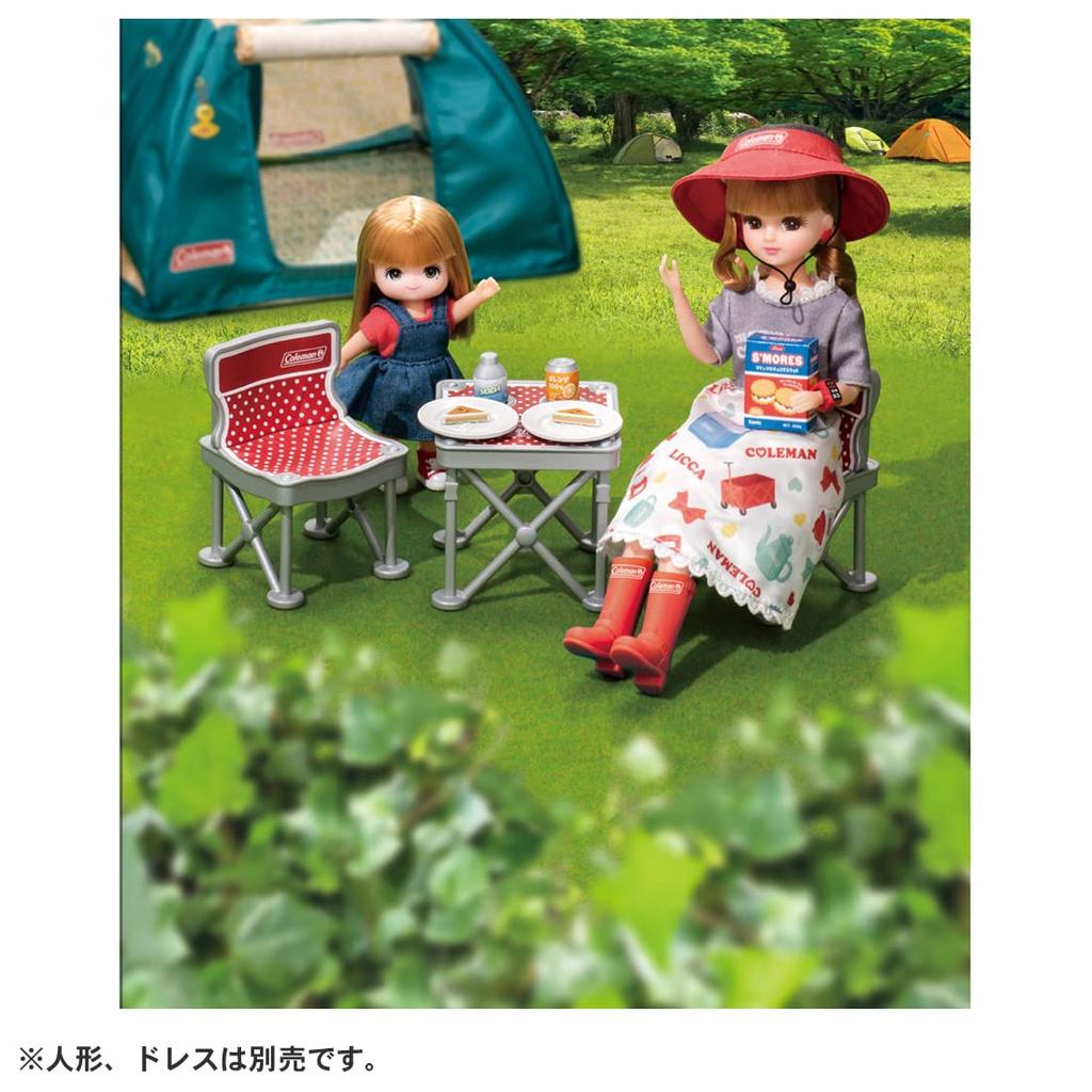 TAKARA TOMY Camping Chair Table Set with Play Toy Ages Licca-chan LF-09 & (Collaboration Coleman) Dress-up 3+
