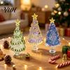 Sparkling Glass Figurine Hand Blown Christmas Tree with Golen Star, Seasonal Table Ornament Mini Xmas Ornament, Handmade Desktop Holiday Decoration