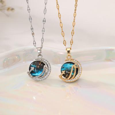 Colar Planeta Fantasia de Luxo Leve para Mulheres Versátil High-end Estrela e Lua Corrente Clavícula Acessórios