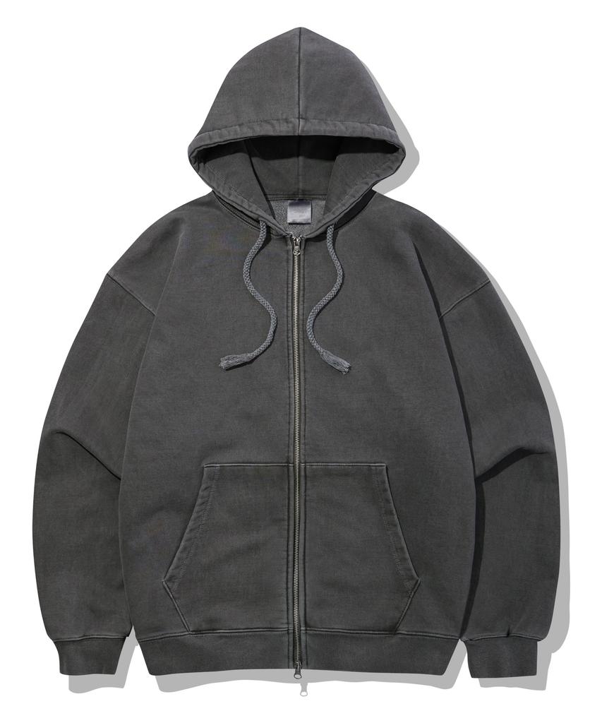 Topboy Heavy Duty Pigment Oversized Two-Way Zip-Up Hoodie Charcoal