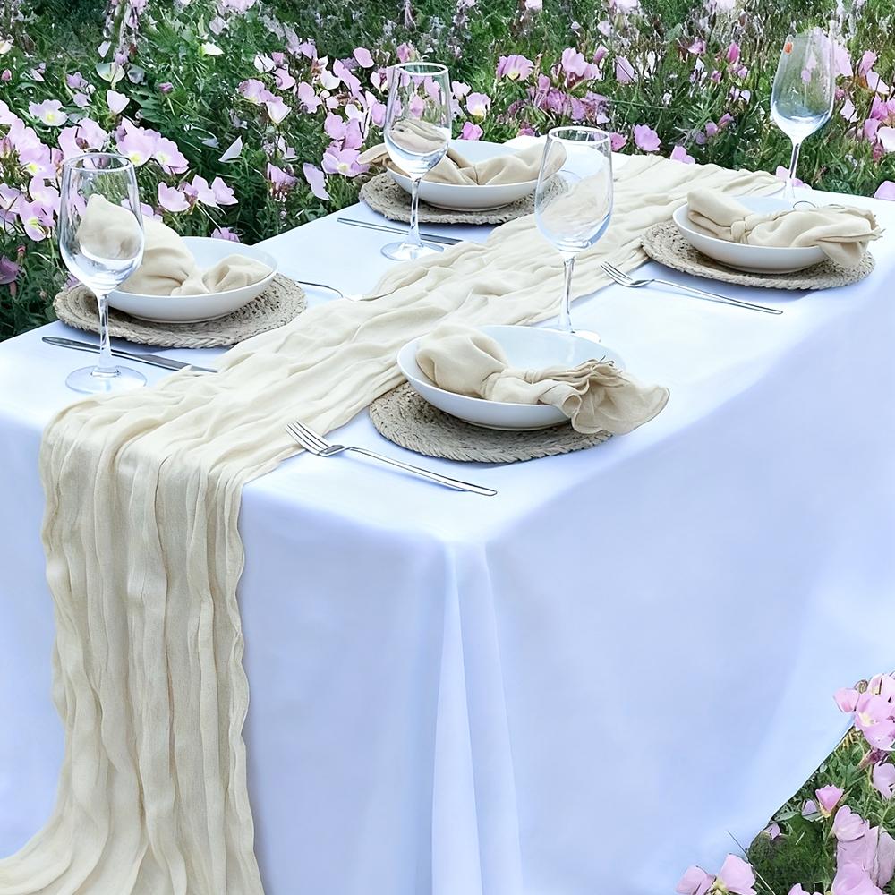Sada stolního běhounu a ubrousků z gázy Boho Rustikální zmačkaná dekorace pro svatbu, narozeninovou oslavu, jídelní stůl
