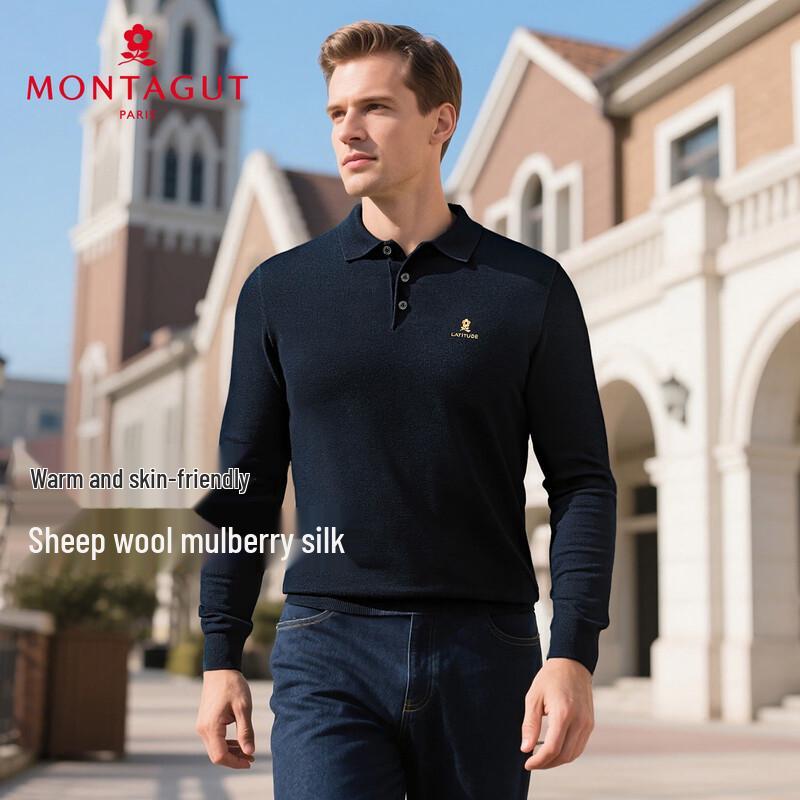 MONTAGUT Men's Merino Wool & Silk Infused Knit Pullover