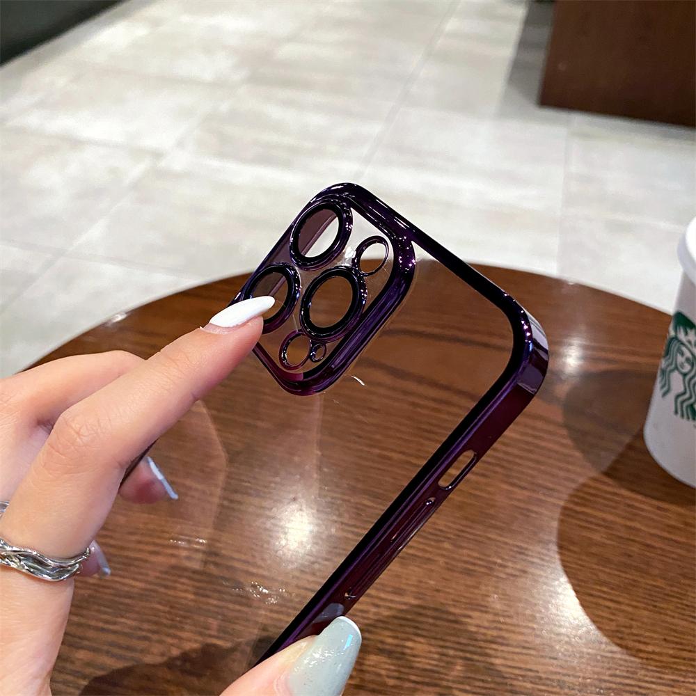 Luxury Plating Transparent Case For Iphone 14 13 12 11 Pro Max X Xs Xr 7 8 Plus Se Camera Glass Defender Shockproof Square Cover