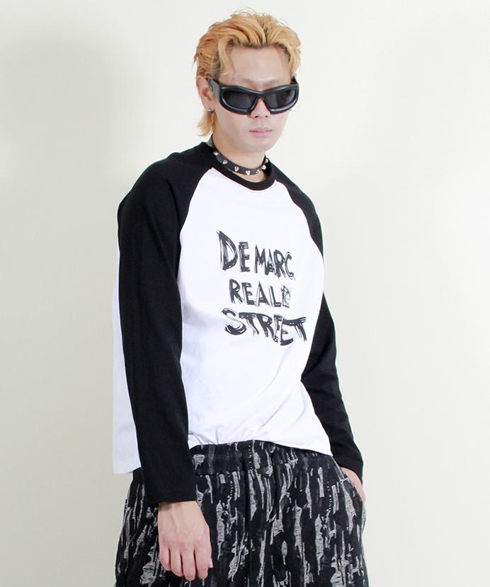 Deumakeu Text Raglan Color Block Long Sleeve T-Shirt Black & White