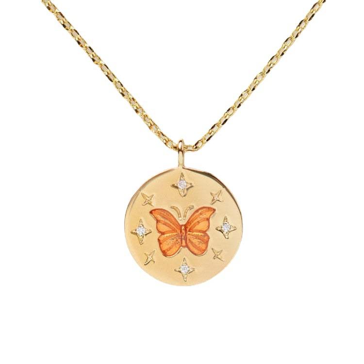 Stainless Steel Hand Painting Totem Pendant Necklace Female Butterfly Star Zircon Furnace Vacuum Electroplating 18K Gold Protection
