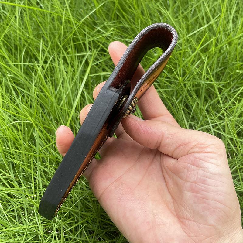 Foling Knife Holder Embossed Cowhide Scabbard Pocket  Knife Cover Split  Leather Case  Camping Knife Holsters Military Knife Cover Belt Buckle