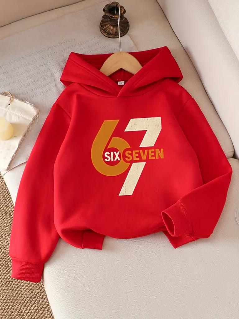 Autumn Digital 67 Six Seven Print Children's Hoodies Kids Fashion Fleece Hooded Sweatshirt Boys Casual Fashion Sport Pullover