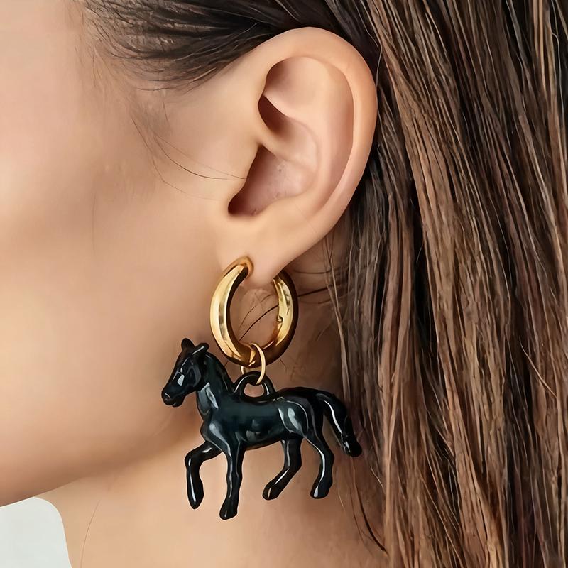 Exaggeration Stereoscopic Small Horse Pendant Earrings for Women Creativity Cute Animal Earrings Charm Jewelry Holiday Gift