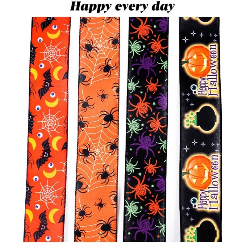 Halloween Theme Wide Ribbon for Halloween Celebration Decors 2.5inch Wire Edged Wide Ribbon 5 Yard for Festival Decors