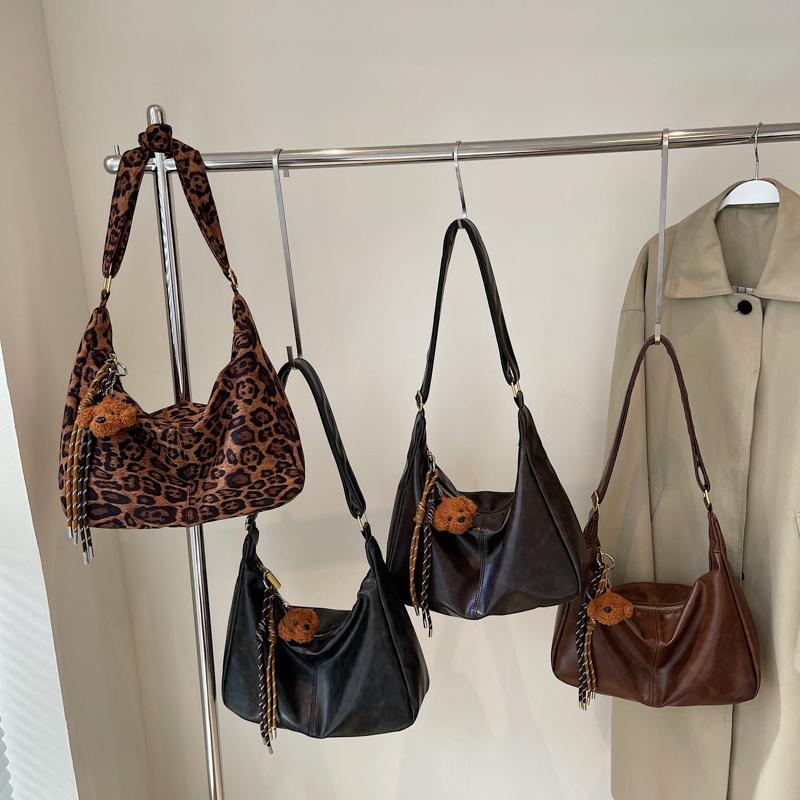 Vintage Leopard Print Tote Bag Women's Large Capacity Shoulder Bag Soft Leather Crossbody Bag