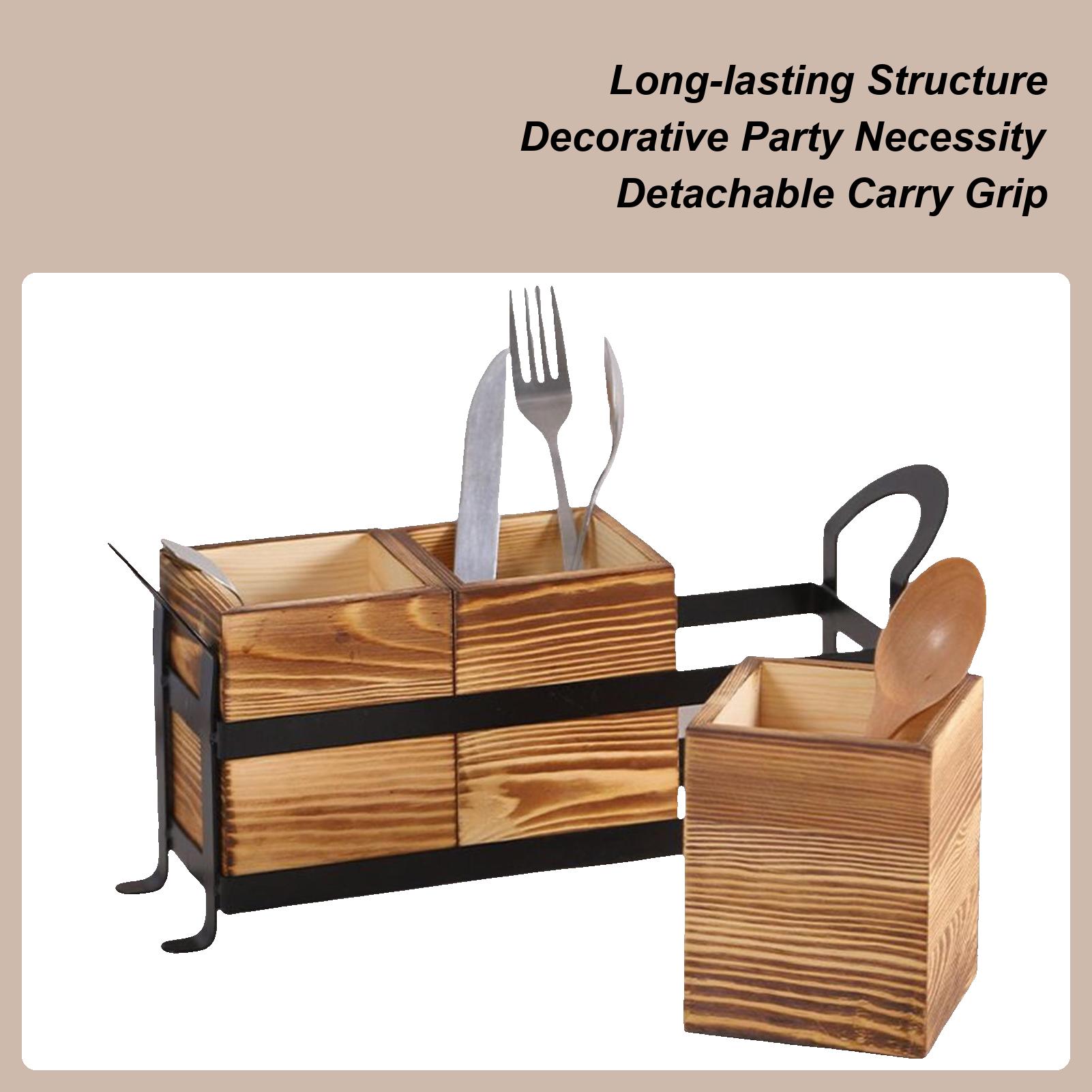 

Wood Utensil Holder 3-Compartment Portable Handle Vintage Silverware Caddy Kitchen Cabinet Forks Spoons Holder For Cafe Hotel China Mainland