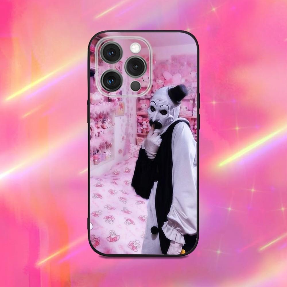 Horror Art the Clown Funny Phone Case For iPhone 16,15,14,13,12,11,Pro,Max,Plus,X,XS,XR,SE,8,7,Mini,Soft Silicone Black Case